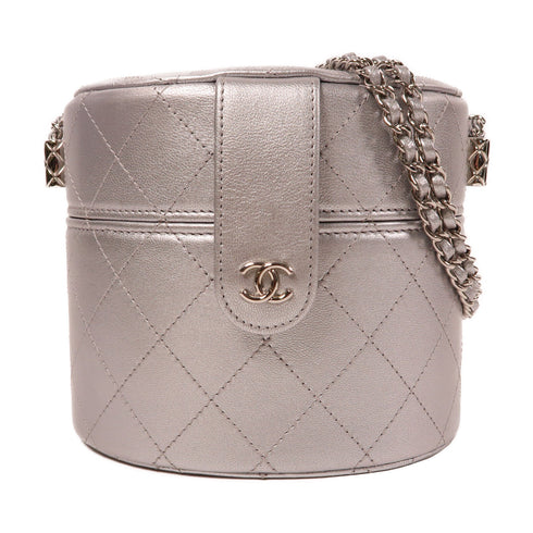 CHANEL Quilted CC SHW Chain Shoulder Bag Calfskin Leather Silver v1