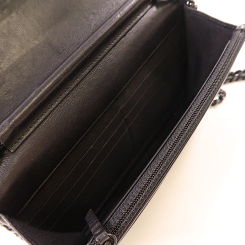 CHANEL CC Boy Chanel WOC Wallet On Chain Shoulder Bag Leather Black Blue