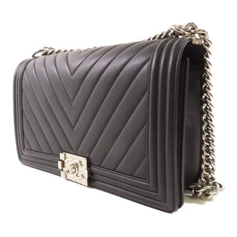 CHANEL CC SHW Boy 28 Chain Shoulder Bag Calfskin Leather Black v1