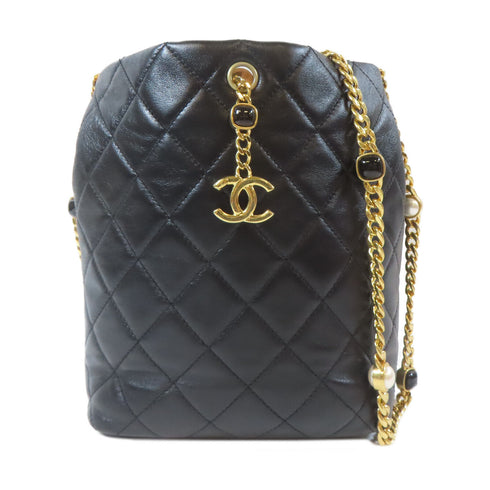 CHANEL Quilted CC GHW Bucket Bag Chain Shoulder AS3482 Lambskin Leather Black