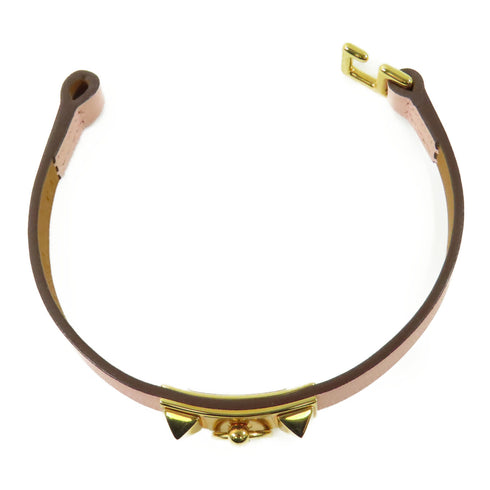 HERMES GHW Rivale Mini Bracelet Bangle Calfskin Leather Pink