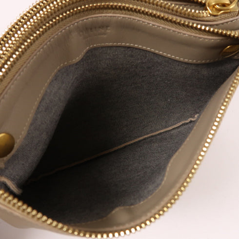 CELINE GHW Trio Shoulder Bag Lambskin Leather Khaki