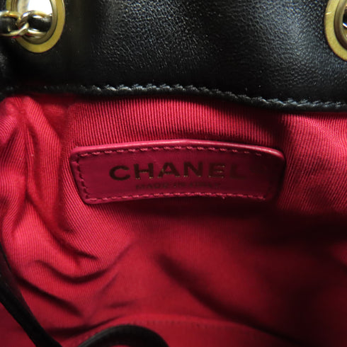 CHANEL Quilted CC GHW Bucket Bag 2Way Chain Shoulder Bag Calfskin Leather Black