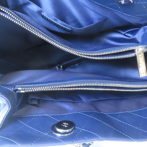 CHANEL CC SHW Tote Bag Shoulder Bag Lambskin Leather Blue