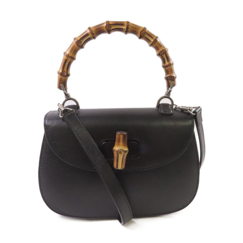 GUCCI GG Bamboo Handbag Shoulder Bag Calfskin Leather 409398 Black