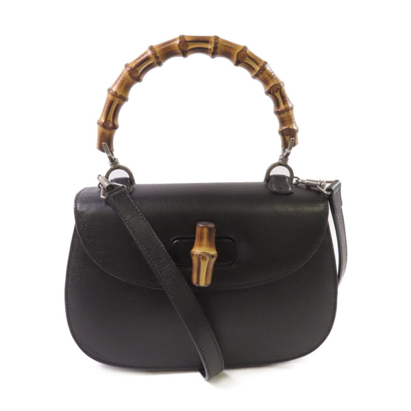 GUCCI GG Bamboo Handbag Shoulder Bag Calfskin Leather 409398 Black