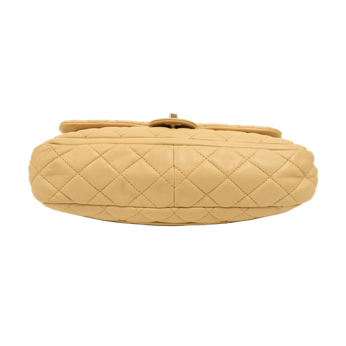 CHANEL Quilted CC GHW Chain Shoulder Bag Calfskin Leather Beige