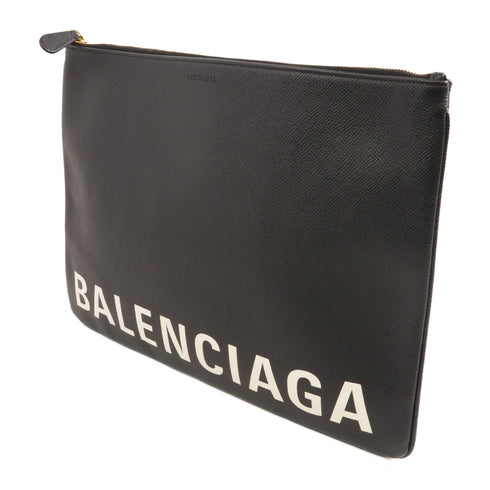 BALENCIAGA GHW Clutch Bag Pouch W568024 Calfskin Leather Black
