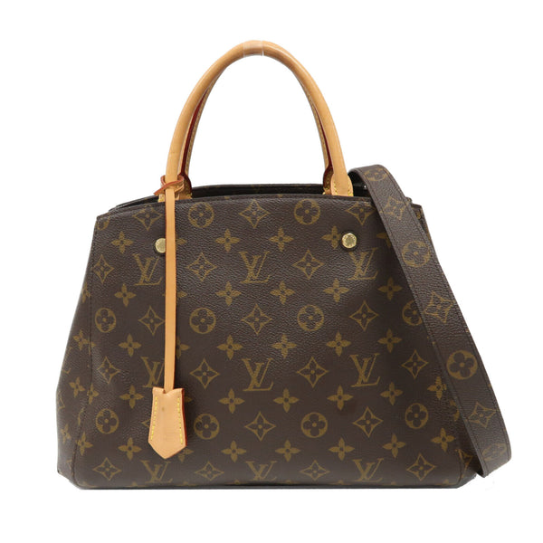 LOUIS VUITTON LV GHW Montaigne MM 2 Way Bag Handbag M41056 Monogram Brown v1