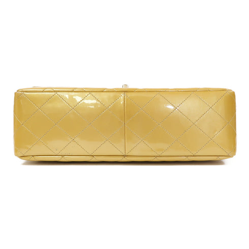 CHANEL Quilted CC GHW Jumbo Classic Chain Shoulder Bag Patent Leather Yellow