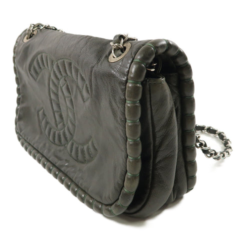 CHANEL CC SHW Chain Shoulder Bag Calfskin Leather Dark Green v1