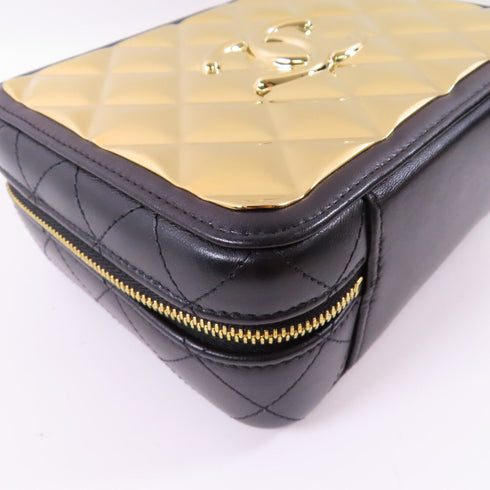 CHANEL CC GHW Vanity Case Chain 2 Way Bag Lambskin Leather Black/Gold
