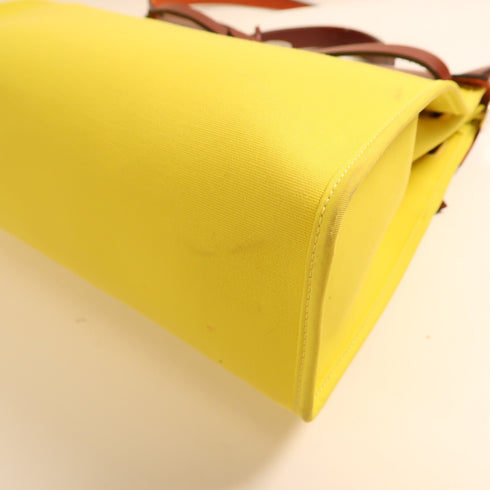 HERMES PHW Herbag PM 2Way Shoulder Handbag Canvas Leather Yellow/Red