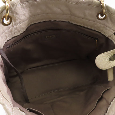 CHANEL Quilted CC GHW Chain Shoulder Tote Bag Calfskin Leather Beige