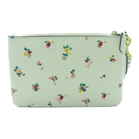 COACH GHW Pouch Wallet Clutch Bag Calfskin Leather Beige