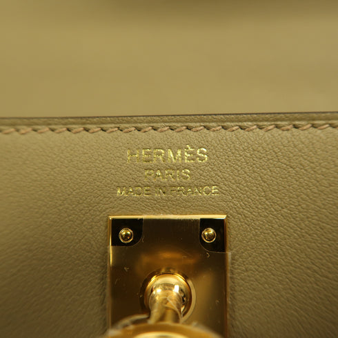 HERMES GHW Kelly 25 2 Way Shoulder Bag Handbag Swift Leather Beige Marfa