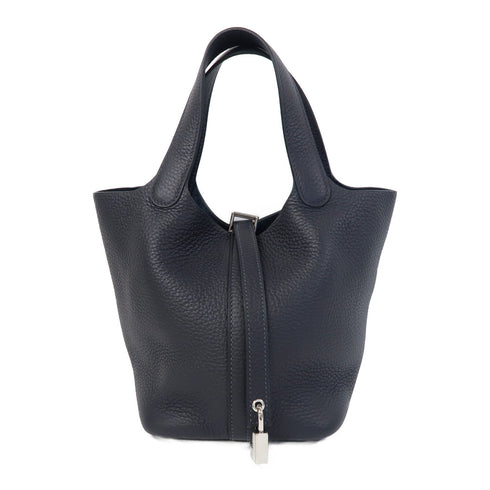 HERMES PHW Picotin PM Handbag Gray Clemence Leather Dark Grey Caban