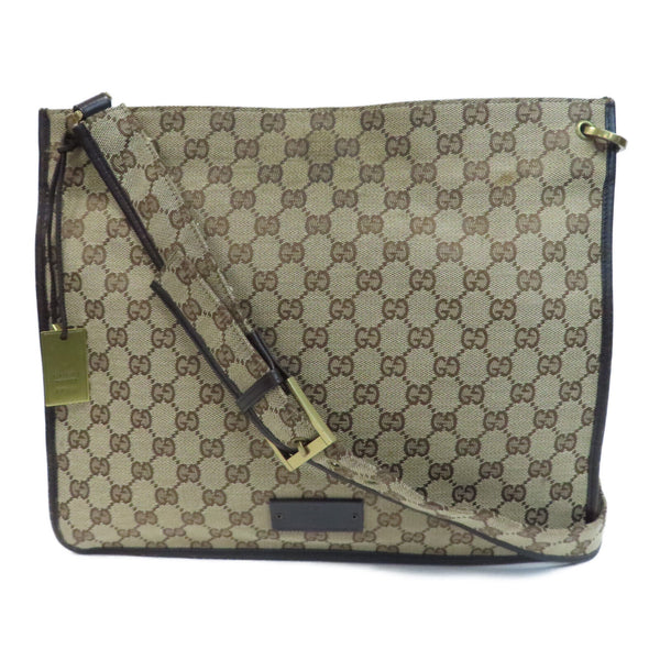 GUCCI GG GHW Shoulder Bag Canvas Brown