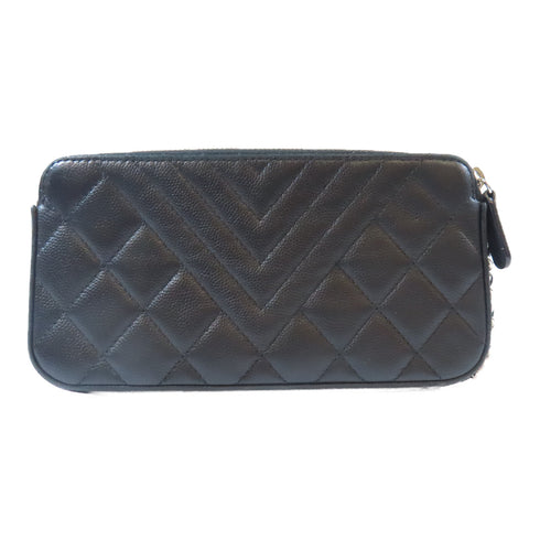 CHANEL Quilted/Herringbone CC SHW Chain Shoulder Bag Calfskin Leather Black