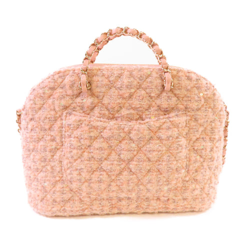 CHANEL CC GHW Small Chain Hand Shoulder Bag Tweed AS3969 Pink