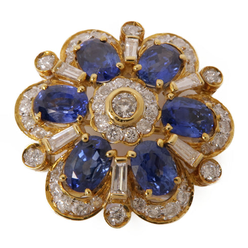 JEWELRY Sapphire Diamond Brooch 18K Yellow Gold