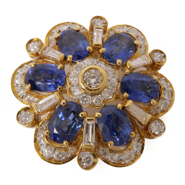 JEWELRY Sapphire Diamond Brooch 18K Yellow Gold