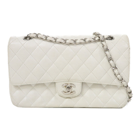 CHANEL Quilted CC SHW Classic 25 Chain Shoulder Bag Calfskin Leather White