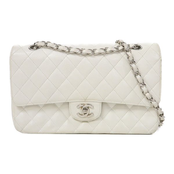 CHANEL Quilted CC SHW Classic 25 Chain Shoulder Bag Calfskin Leather White