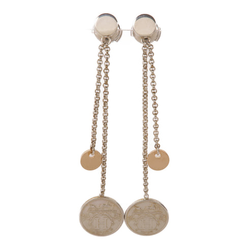 HERMES Ex Libris Earrings 18K Pink Gold 925 Sterling Silver