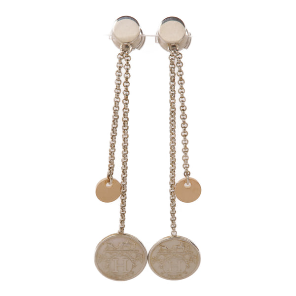 HERMES Ex Libris Earrings 18K Pink Gold 925 Sterling Silver