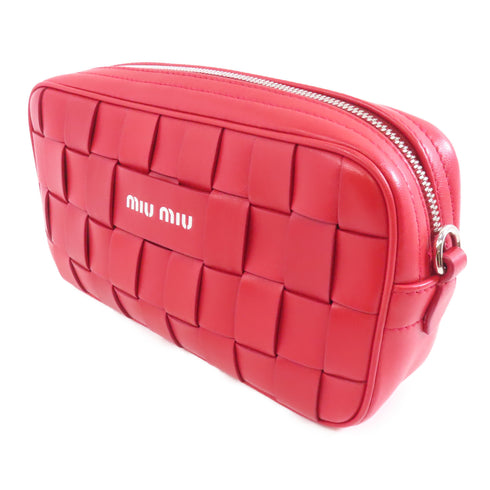 Miu Miu SHW Crystal Chain Shoulder Bag 5BH184 Lambskin Leather Red