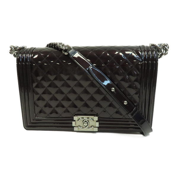 CHANEL Quilted CC GHW Boy 28 Chain Shoulder Bag Patent Leather Black