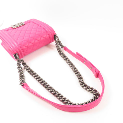 CHANEL CC Boy Chanel Chain Shoulder Bag Calfskin Leather Pink