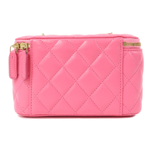 CHANEL Quilted CC GHW Box Chain Shoulder Bag Lambskin Leather Pink