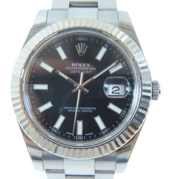 ROLEX Datejust Automatic Watch 116334 18K White Gold Stainless Steel Black #18cm