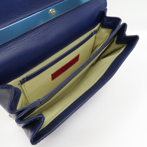 Valentino GHW Shoulder Bag Chain Calfskin Leather Blue