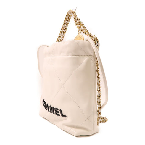 CHANEL CC GHW C22 Mini Chain Shoulder Bag 141323 Lambskin Leather White