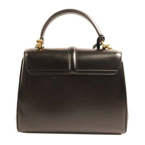 CELINE GHW Small 16 2 Way Shoulder Bag Handbag Calfskin Leather Black