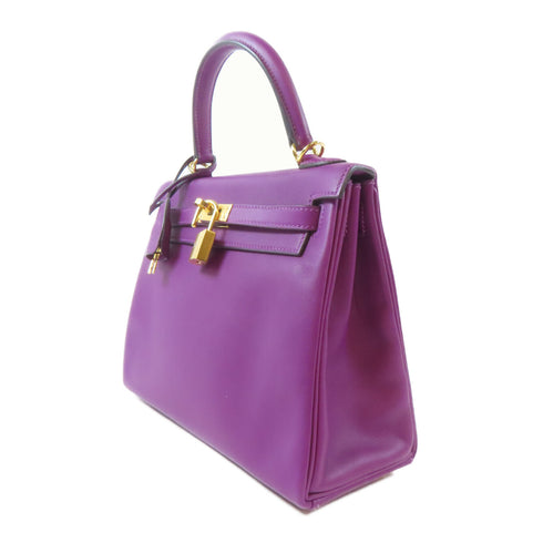 HERMES GHW Kelly 25 2 Way Shoulder Bag Handbag Veau Swift Anemone Purple