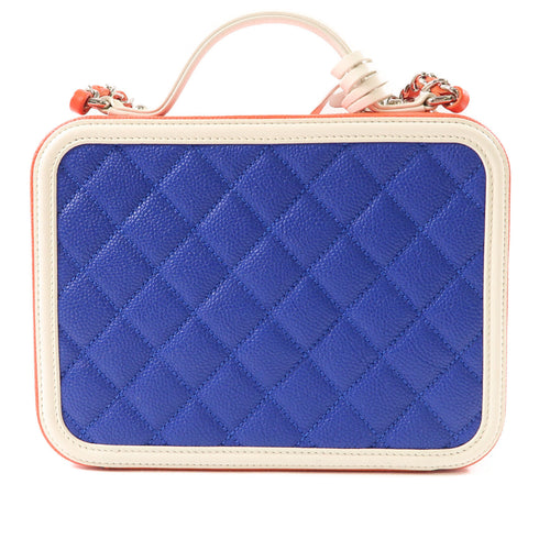 CHANEL CC SHW Vanity Case 2 Way Shoulder Bag Calfskin Leather Red Blue White