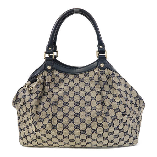 GUCCI GG GHW Handbag/Tote Bag Canvas Brown/Blue