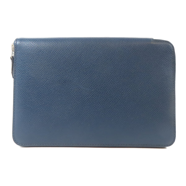 HERMES PHW Long Round Wallet Veau Epsom Leather Colvert Blue