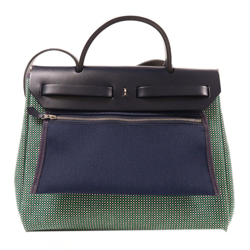 HERMES PHW Herbag PM 2 Way Shoulder Bag Handbag Canvas/Leather Green/Black