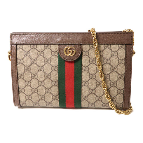 GUCCI GG GHW GG Supreme Ophidia Chain Shoulder Bag Coated Canvas Brown