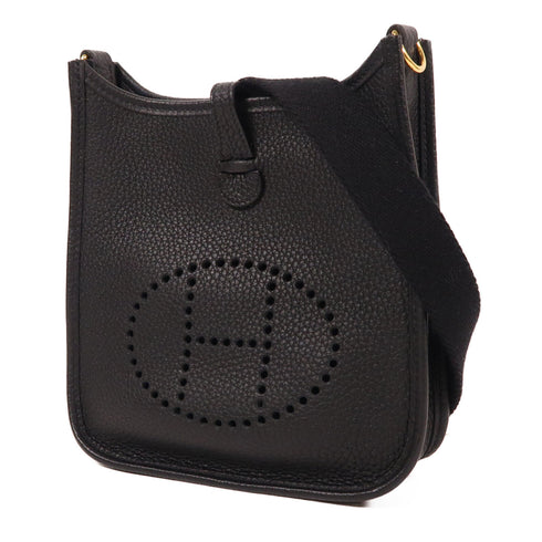 HERMES GHW Evelyne TPM Shoulder Bag Clemence Leather Black