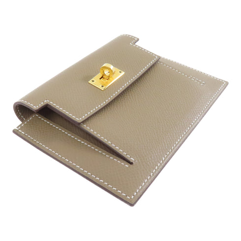 HERMES GHW Kelly Pocket Wallet Veau Epsom Leather Etoupe Beige