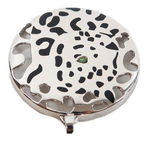 CARTIER Panthere Pellage Pendant Garnet 18K White Gold Black Lacquer