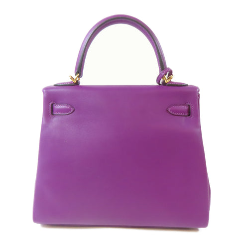 HERMES GHW Kelly 25 2 Way Shoulder Bag Handbag Veau Swift Anemone Purple