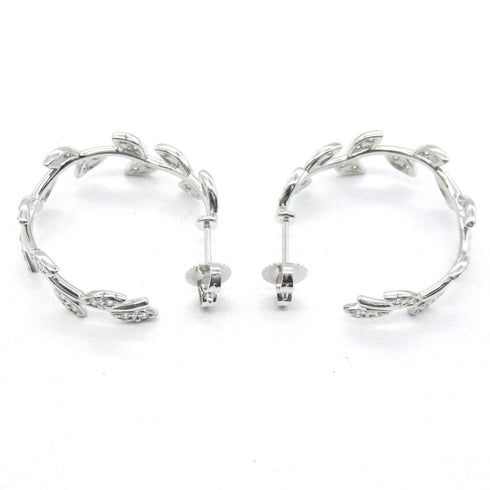 TIFFANY&CO Olive Leaf Hoop Diamond Ring Earrings 18K White Gold 7.8g