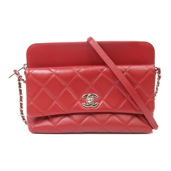CHANEL Quilted CC SHW Chain Shoulder Bag Lambskin Leather Red v1
